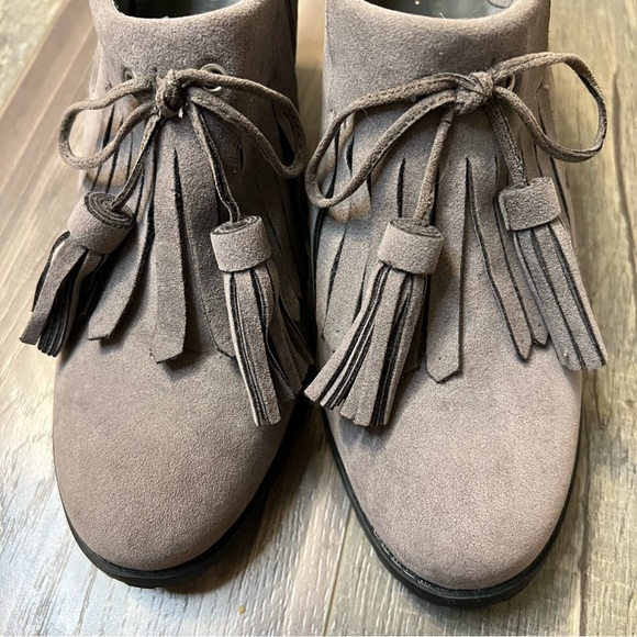 Ruff Hewn Womens Ginger Suede Block Heel Tie Tassel Fringe Gray Bootie Size 9 - Picture 11 of 13